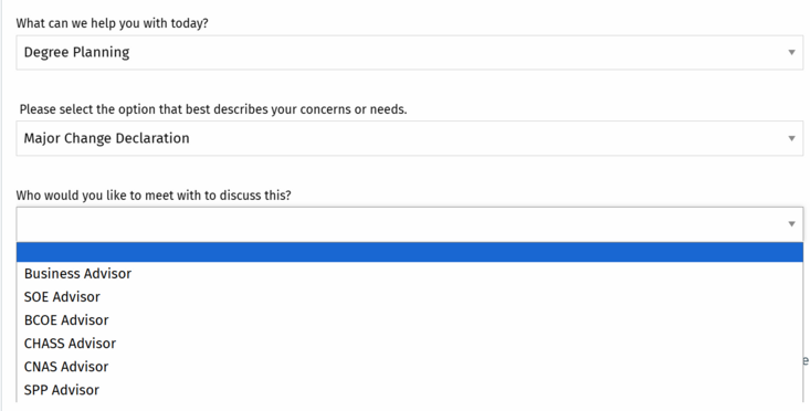 student FAQ screenshot Advising Support” tab